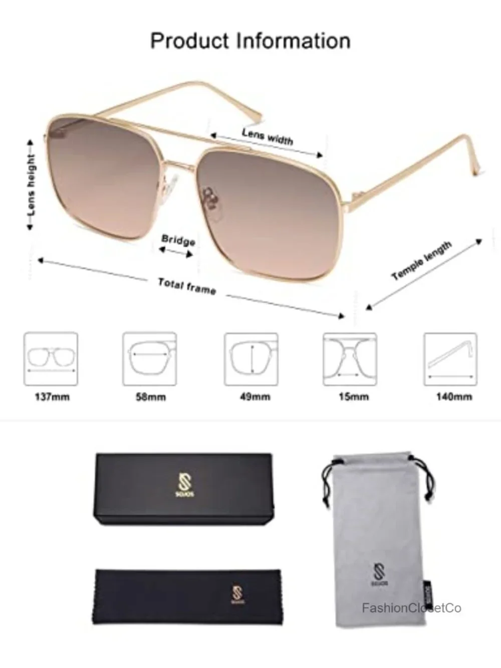 Square Aviator Sunglasses for Women Men, Metal Frame, UV400 Protection